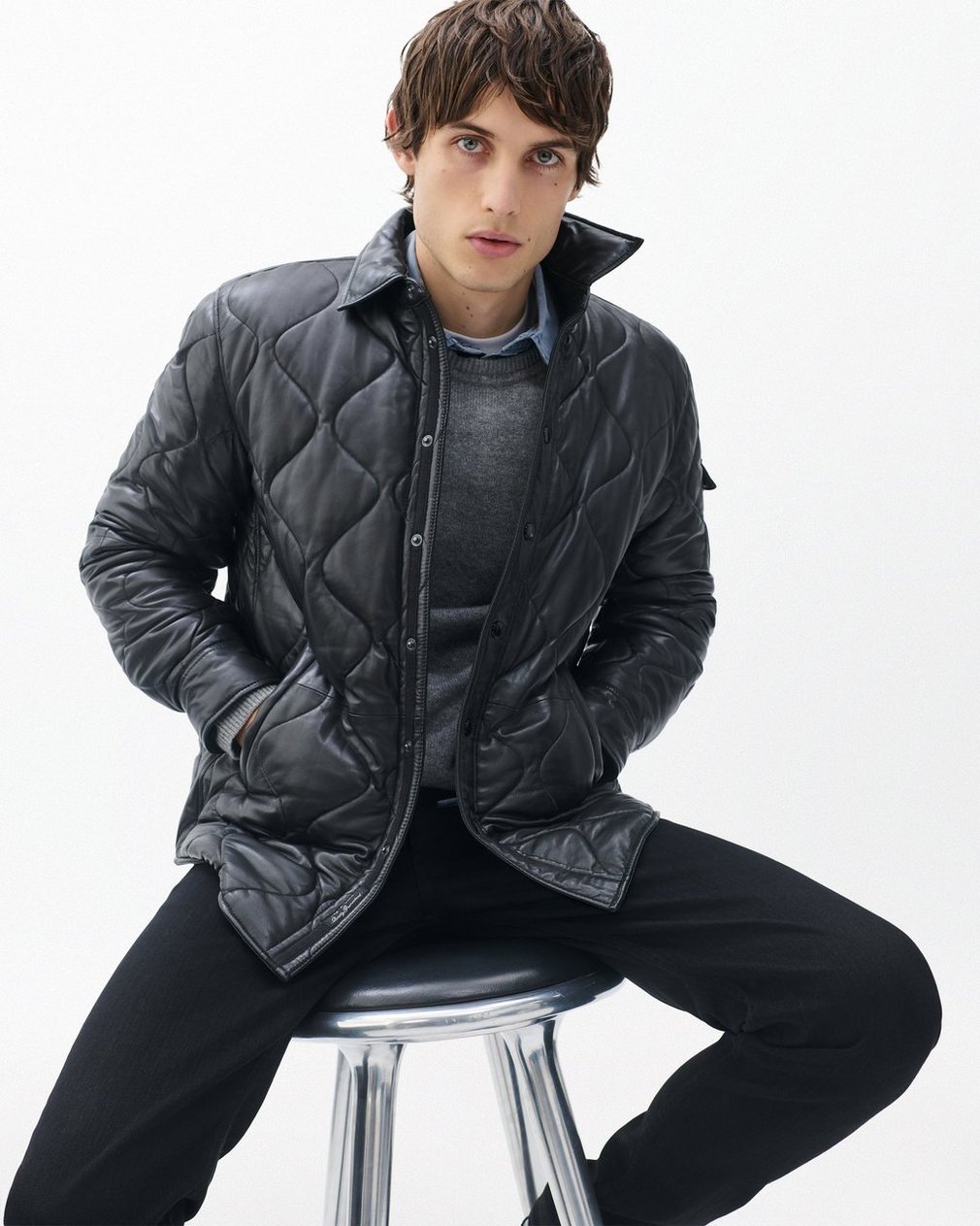Dane Leather Quilted Shirt Jacket Black - Image 6