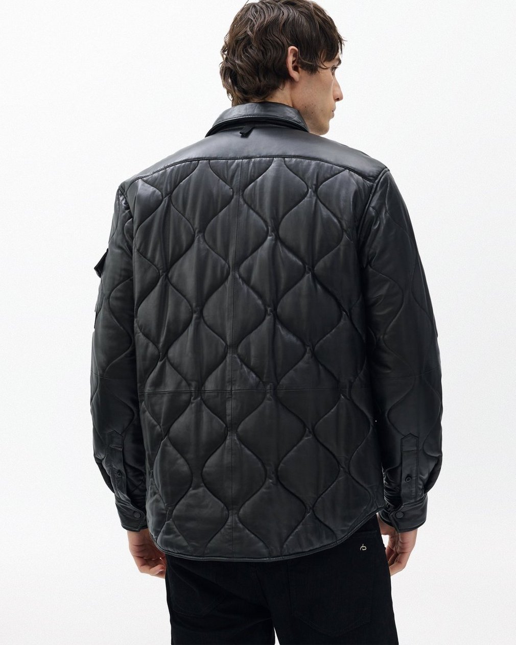 Dane Leather Quilted Shirt Jacket Black - Image 7