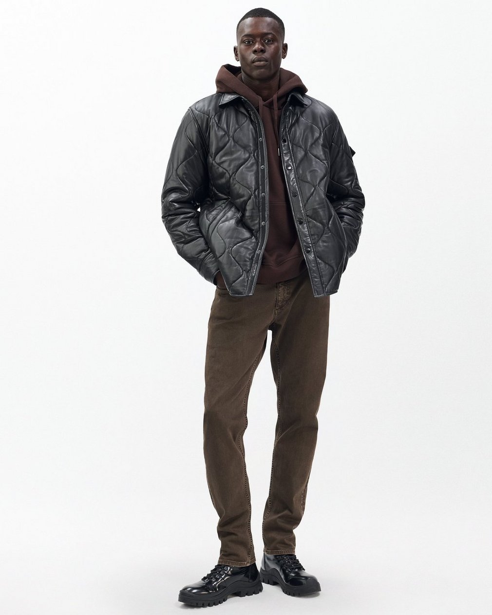 Dane Leather Quilted Shirt Jacket Black - Image 8
