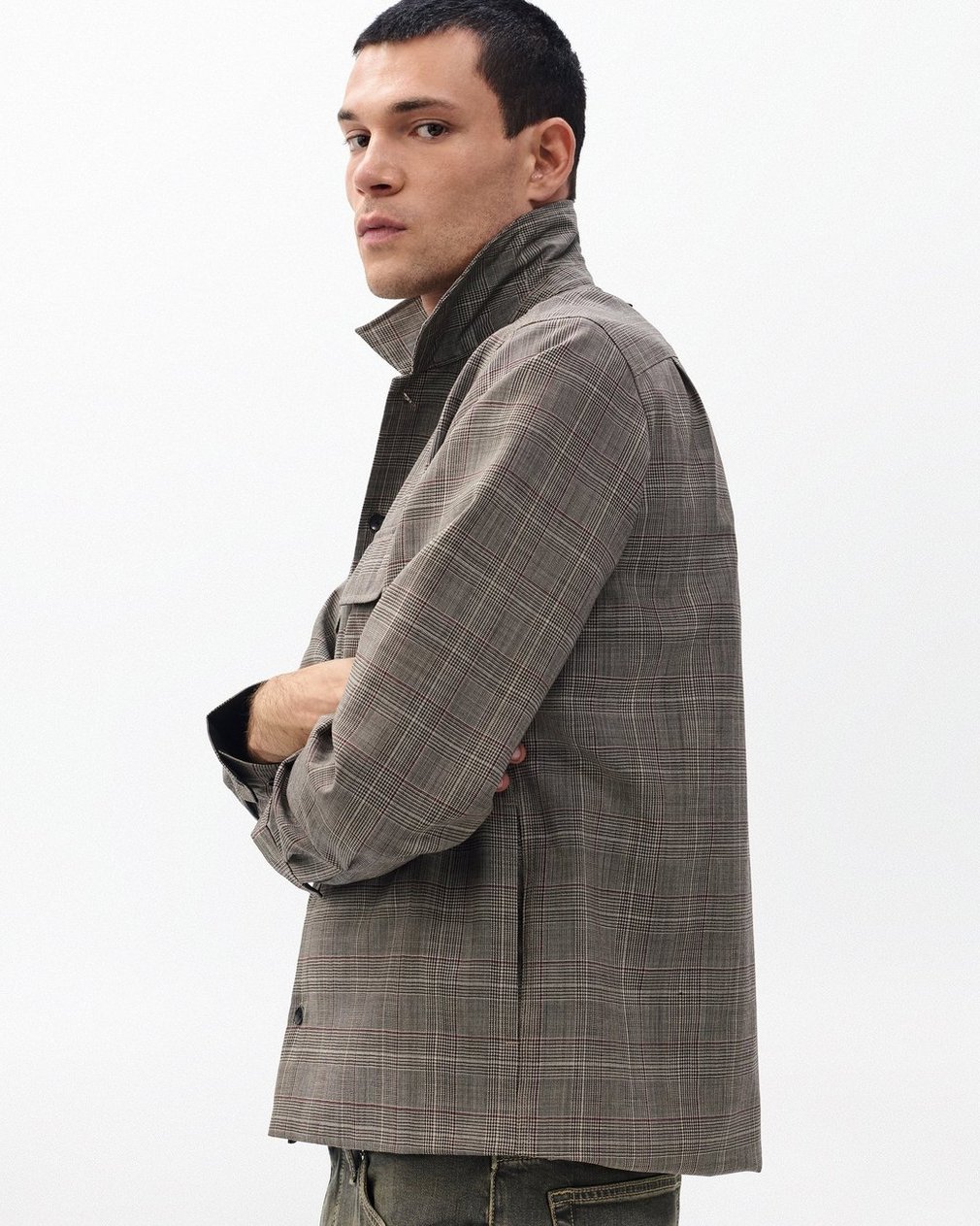 Isaiah Italian Wool Shirt Jacket Grey Check
