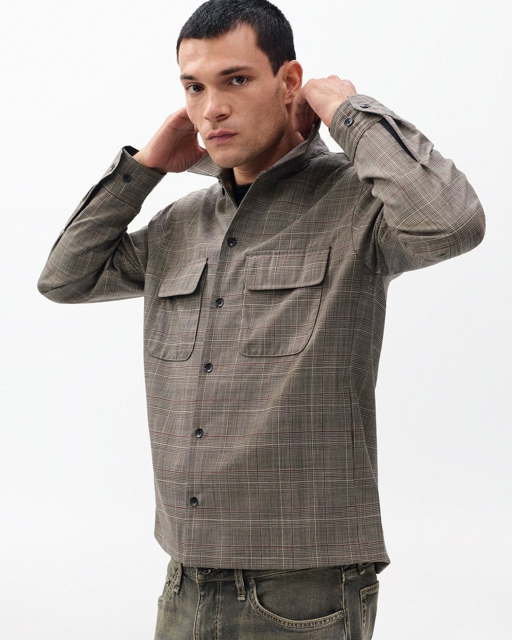 Isaiah Italian Wool Shirt Jacket Grey Check - Image 5