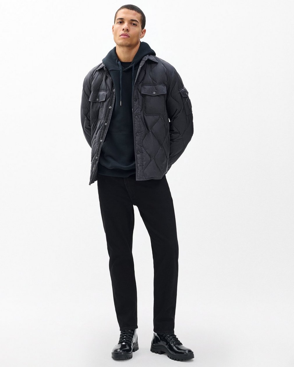 Dane Quilted Shirt Jacket Black - Image 2