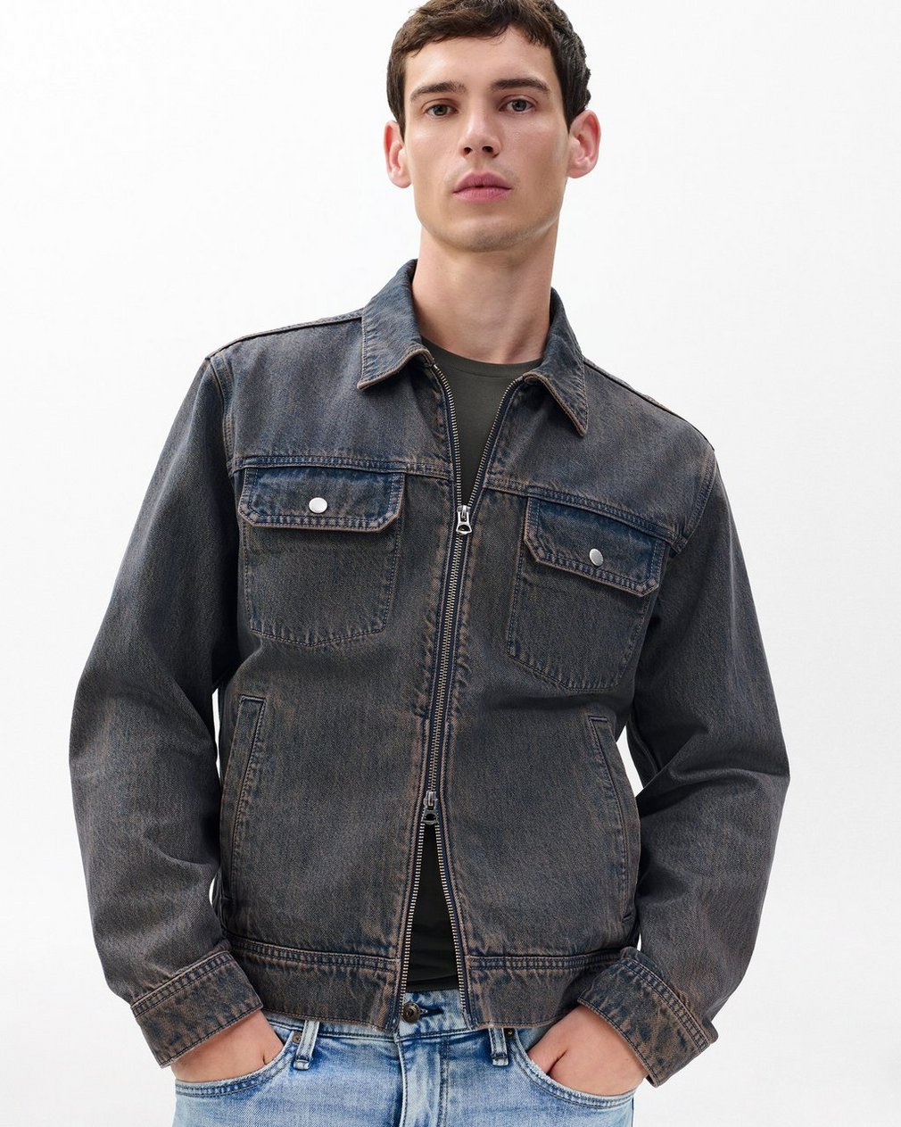 Beau Infuse Denim Trucker Jacket Ochre Blue