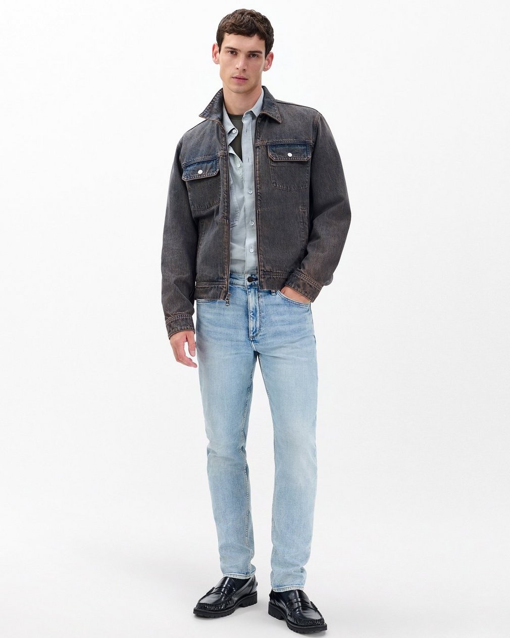 Beau Infuse Denim Trucker Jacket Ochre Blue - Image 3