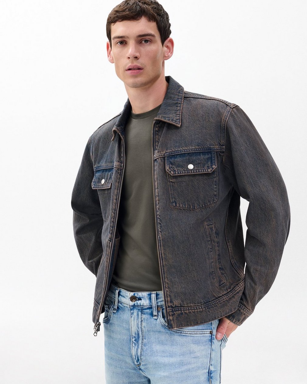 Beau Infuse Denim Trucker Jacket Ochre Blue - Image 4