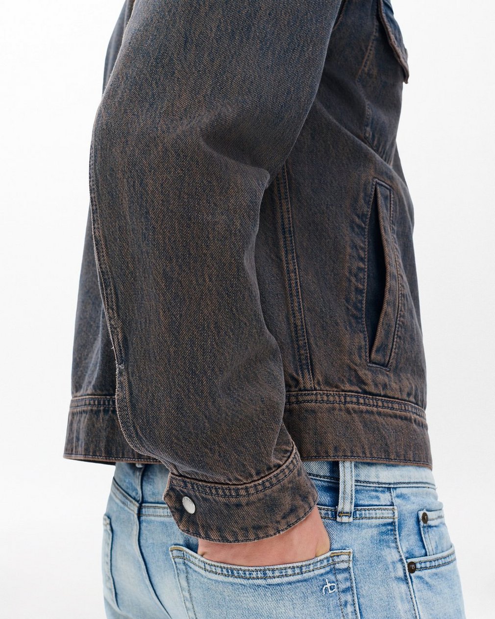 Beau Infuse Denim Trucker Jacket Ochre Blue - Image 5