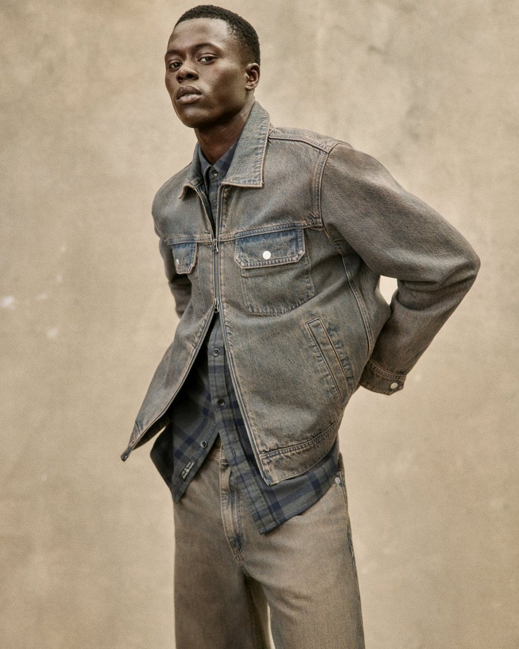 Beau Infuse Denim Trucker Jacket Ochre Blue - Image 6
