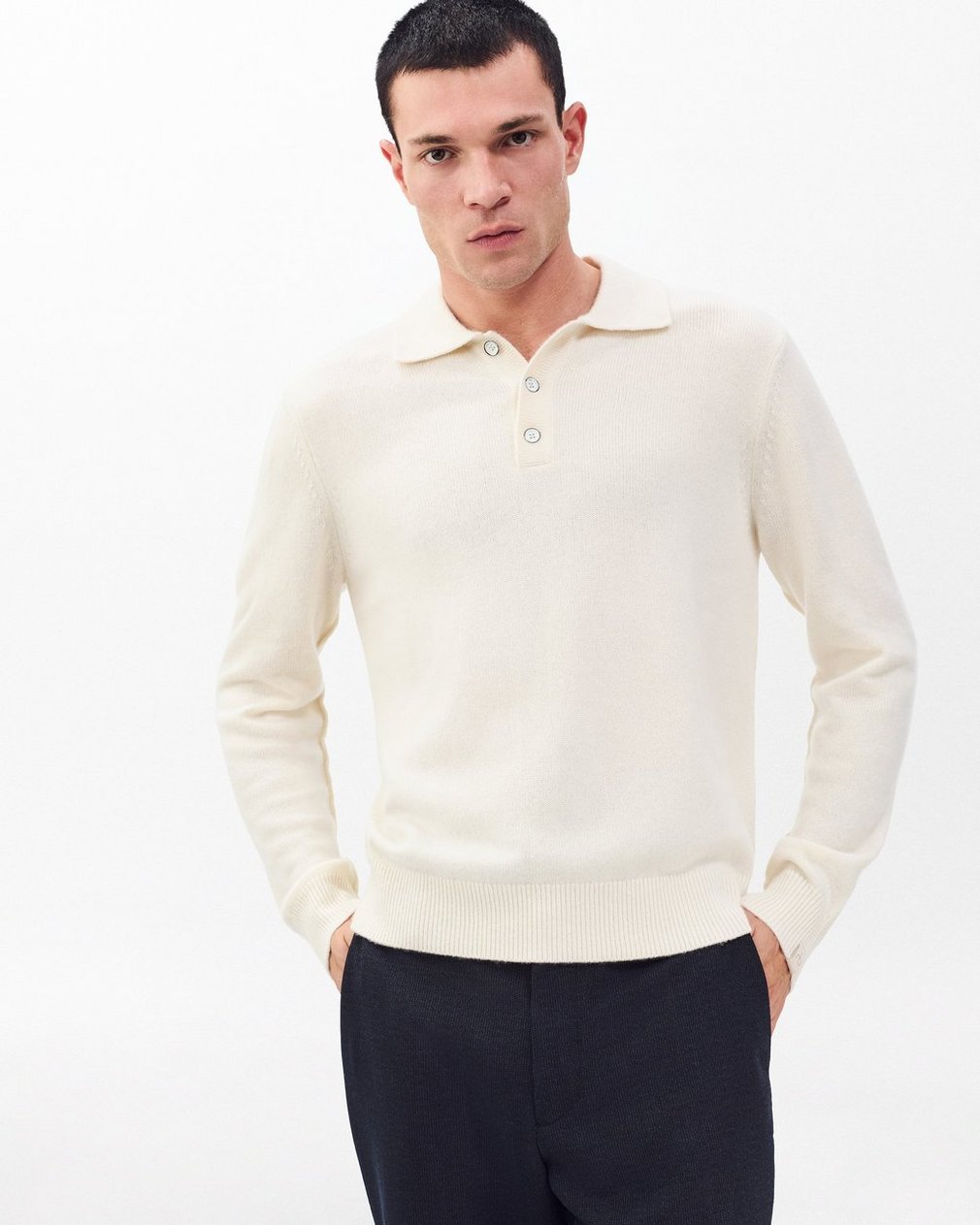 Declan Cashmere Polo Sweater Ivory