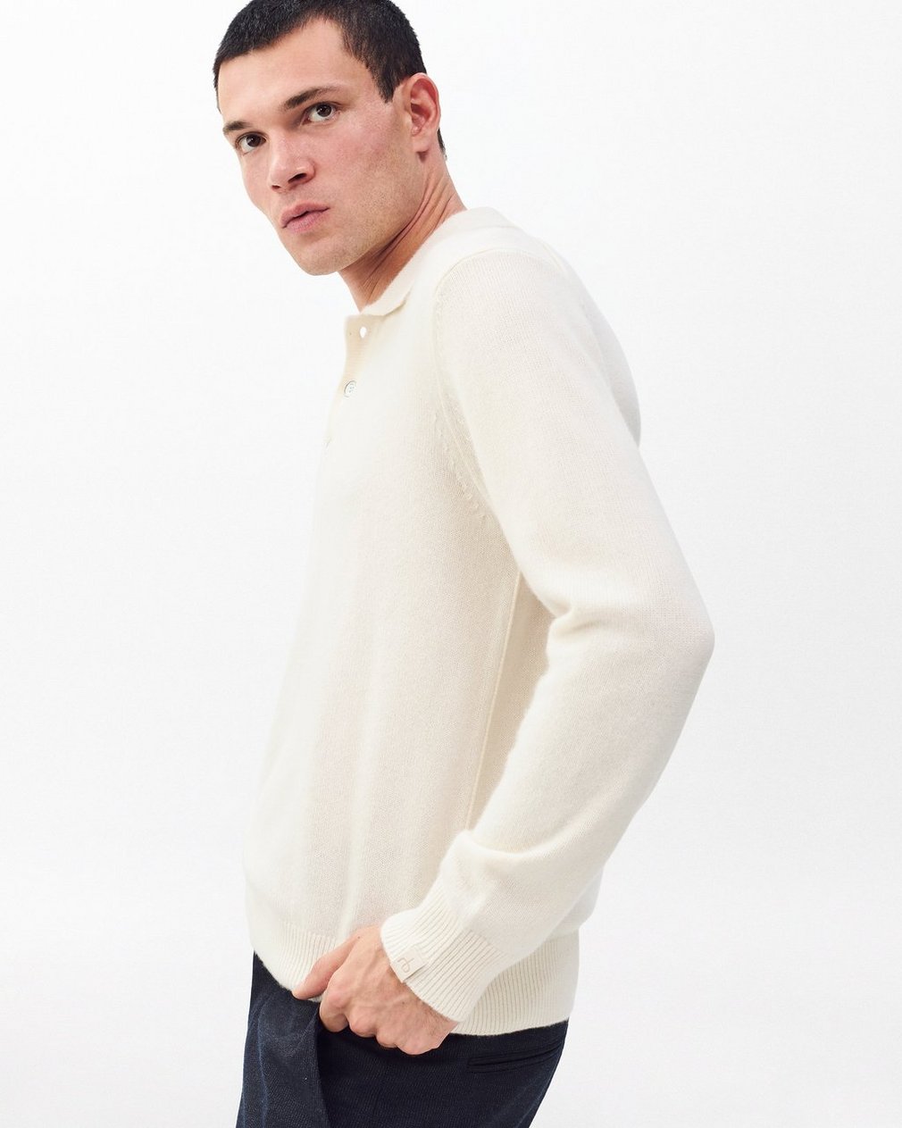 Declan Cashmere Polo Sweater Ivory - Image 5