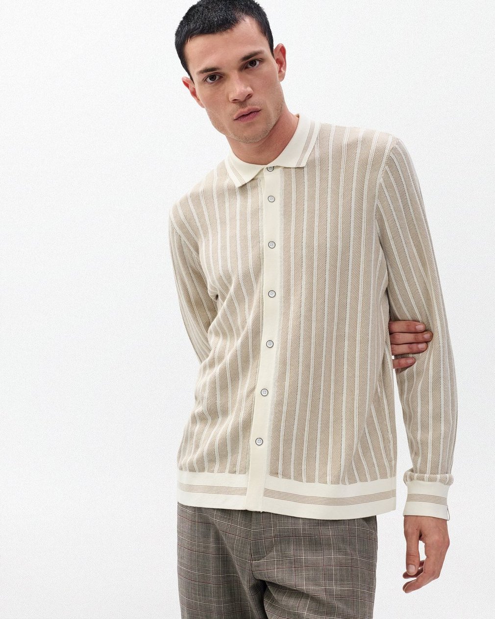 Harvey Ribbed Knit Shirt Ivory