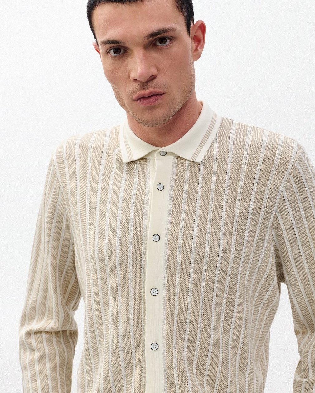 Harvey Ribbed Knit Shirt Ivory - Image 4