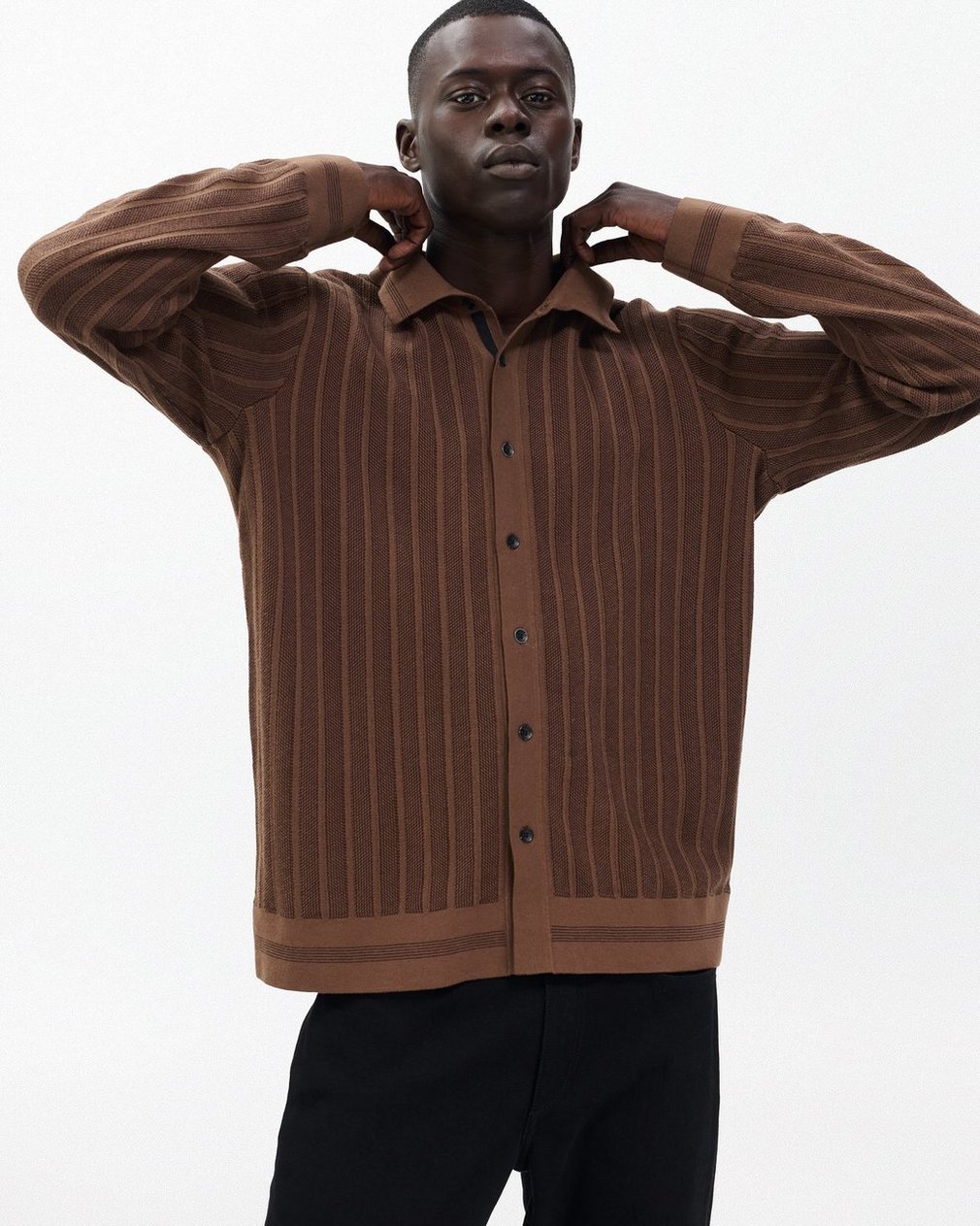 Harvey Ribbed Knit Shirt Coffee