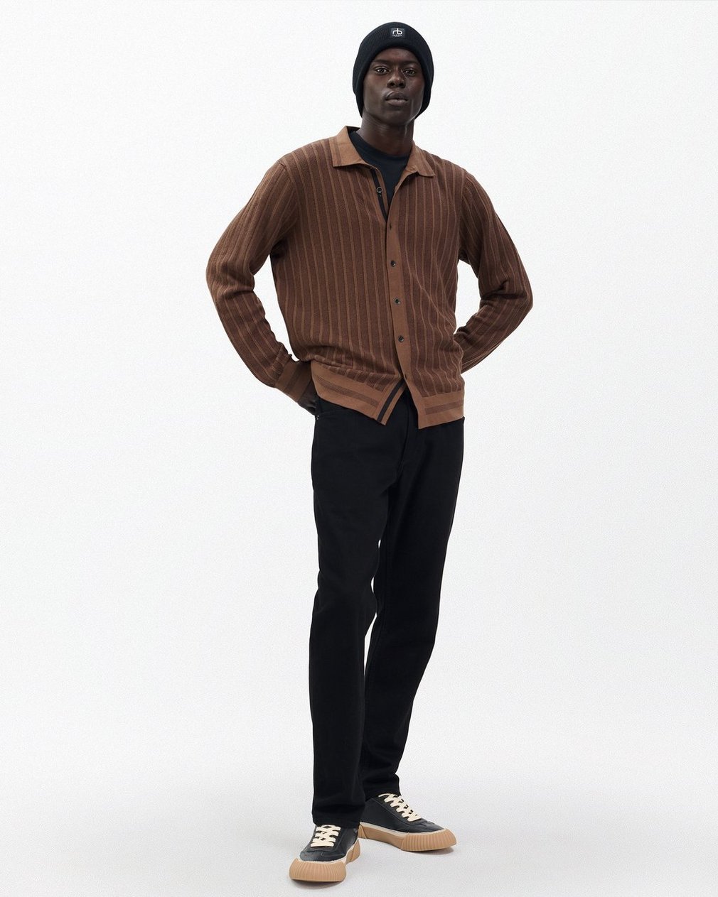 Harvey Ribbed Knit Shirt Coffee - Image 3