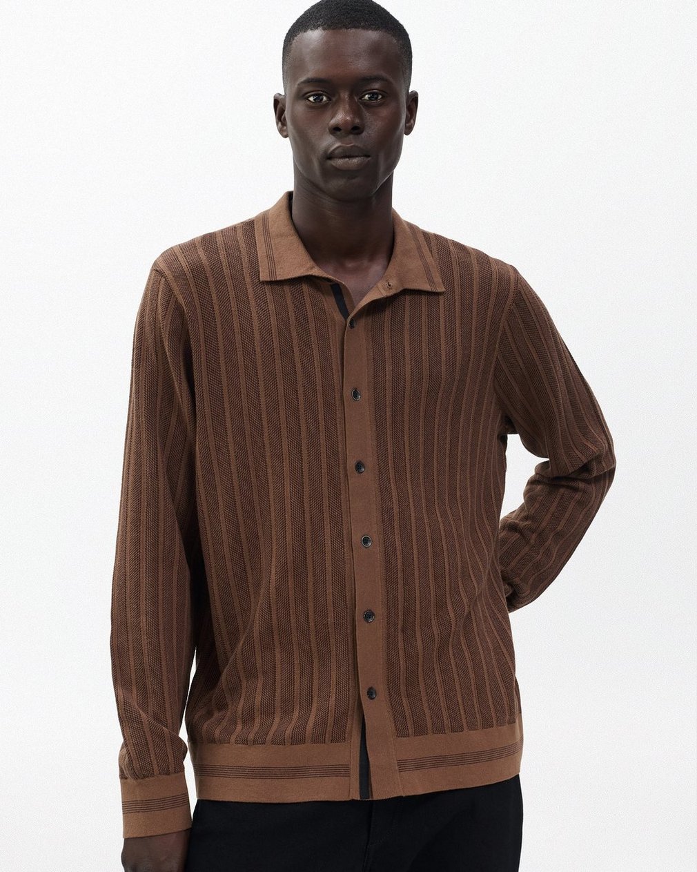 Harvey Ribbed Knit Shirt Coffee - Image 5