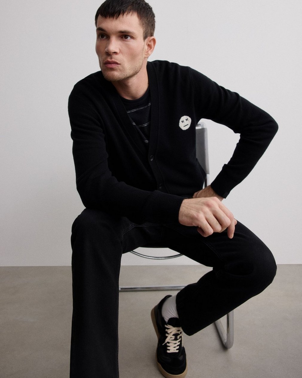 Sour Face Wool Cardigan Black - Image 7