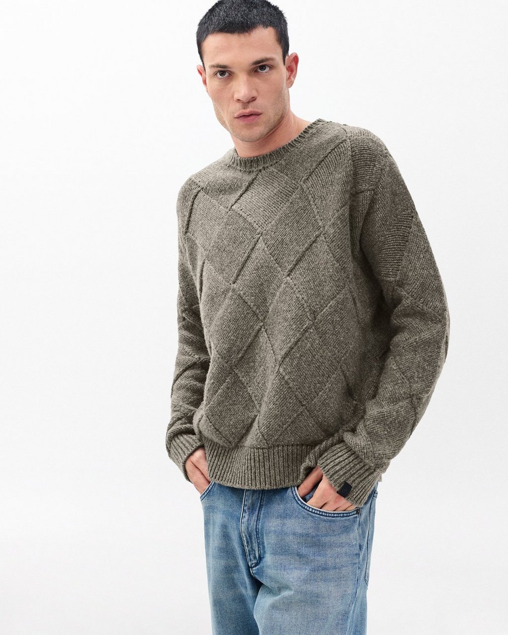 Hand-Knit Entrelac Wool Sweater Charcoal