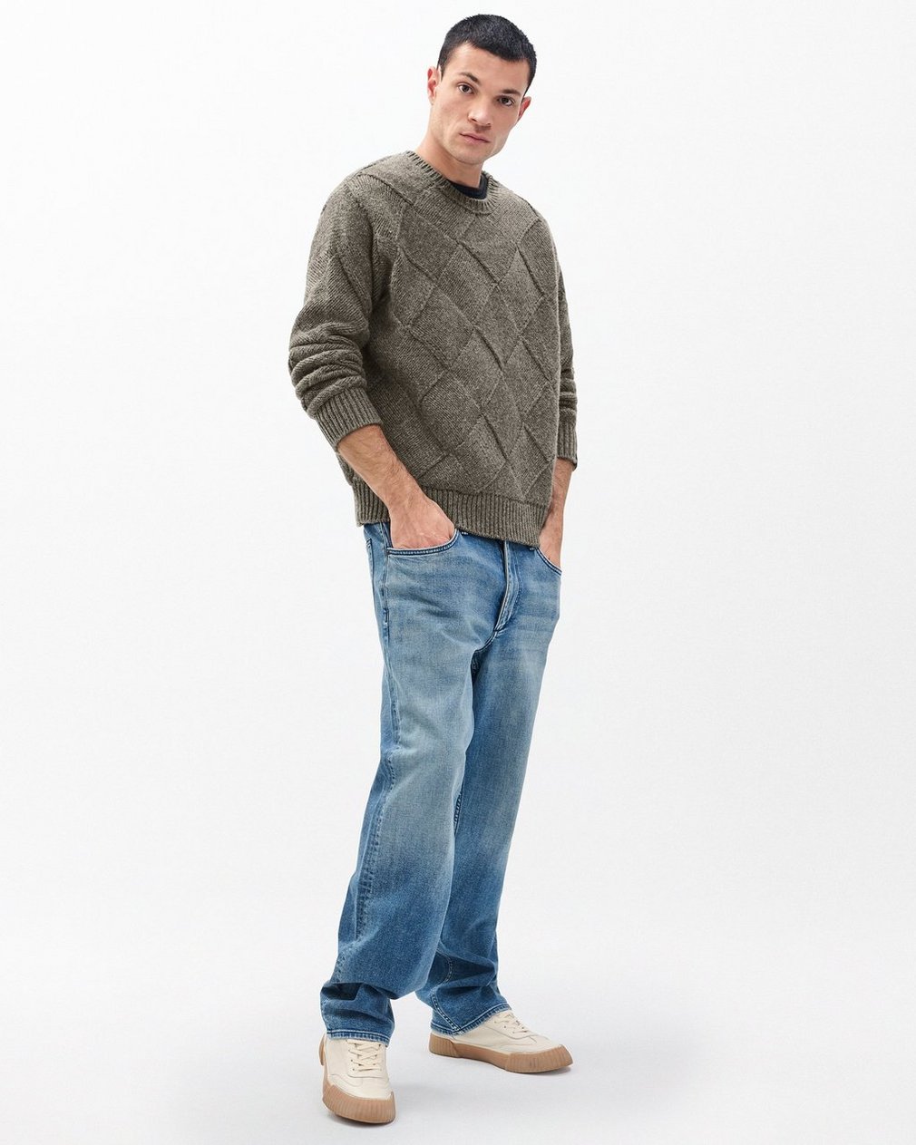 Hand-Knit Entrelac Wool Sweater Charcoal - Image 3
