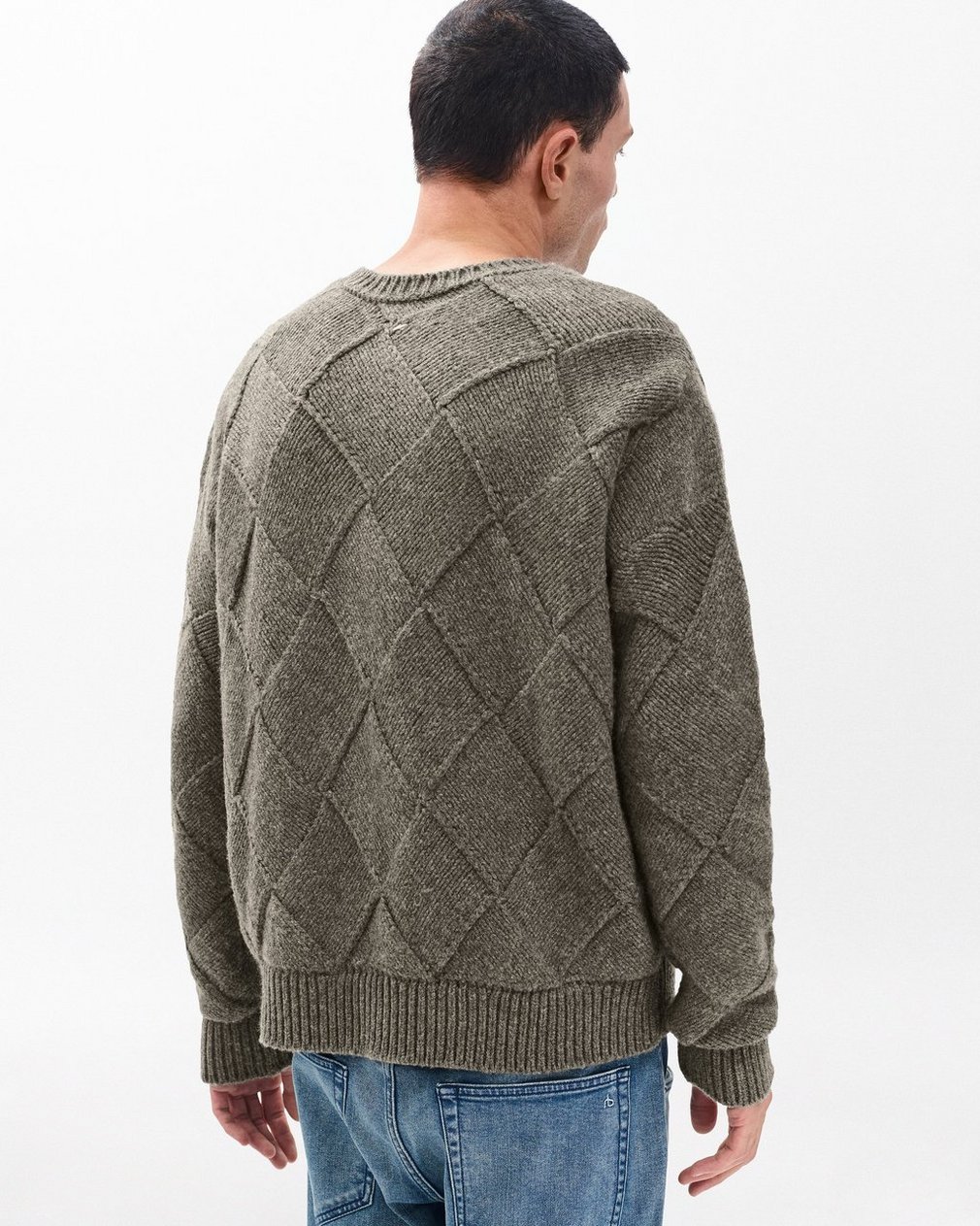 Hand-Knit Entrelac Wool Sweater Charcoal - Image 6