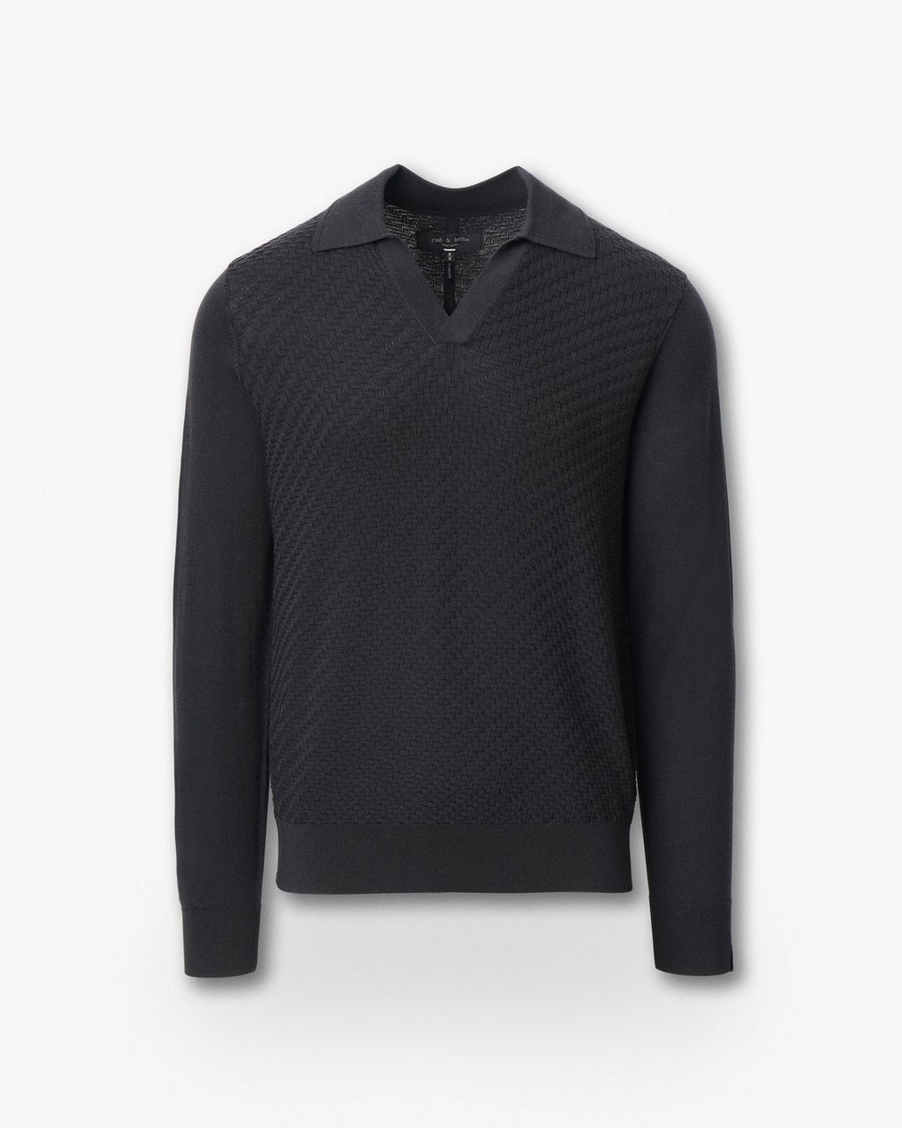 Charles Johnny Collar Wool Polo Washed Black - Image 2