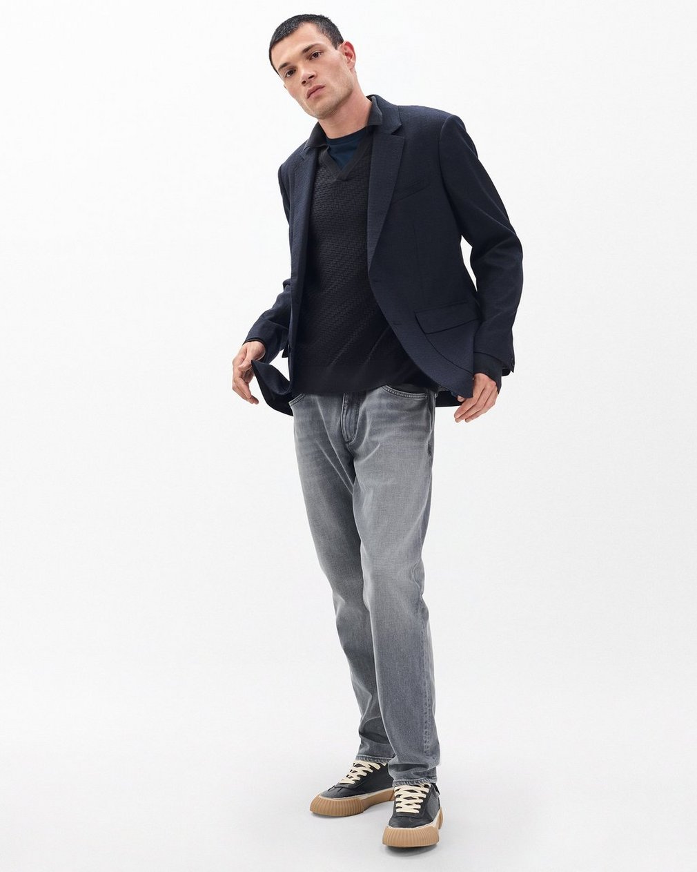 Charles Johnny Collar Wool Polo Washed Black - Image 3