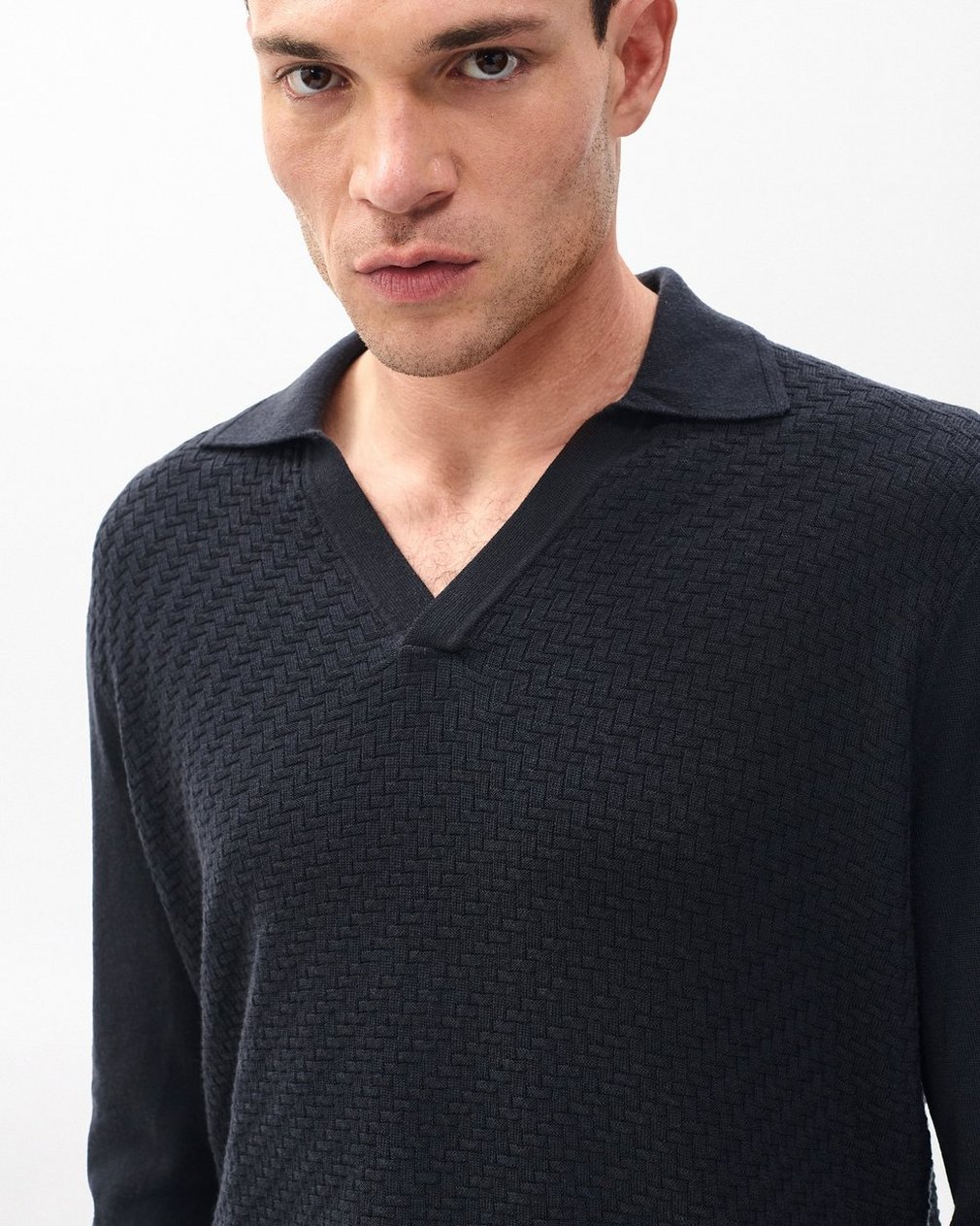 Charles Johnny Collar Wool Polo Washed Black - Image 4