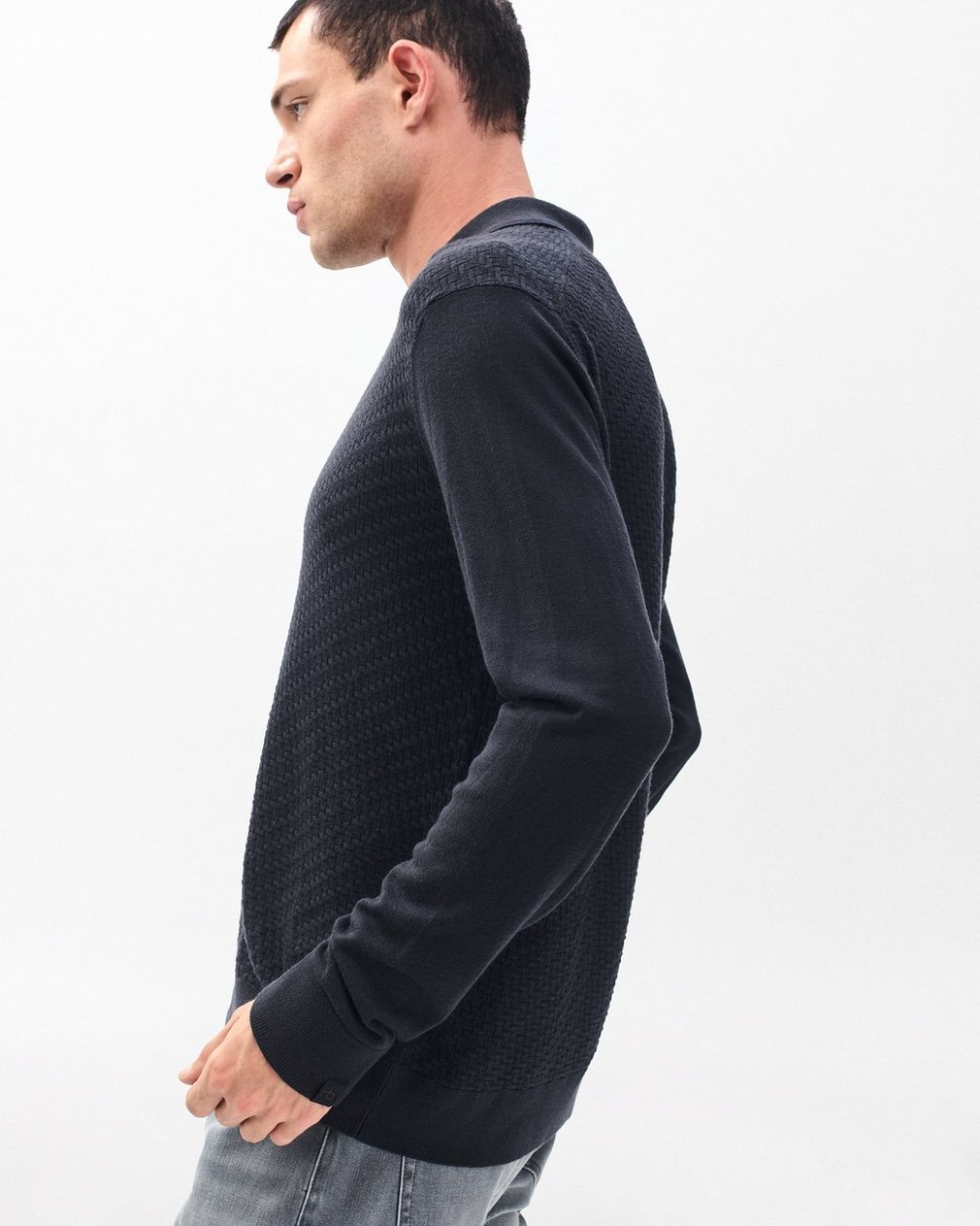 Charles Johnny Collar Wool Polo Washed Black - Image 5