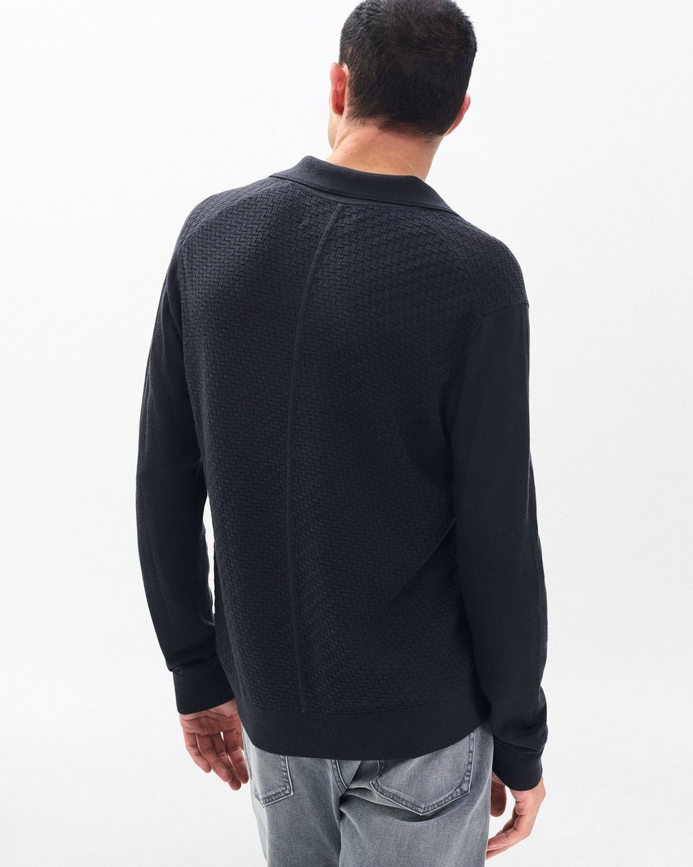 Charles Johnny Collar Wool Polo Washed Black - Image 6