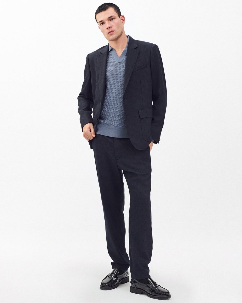 Charles Johnny Collar Wool Polo Blue - Image 3