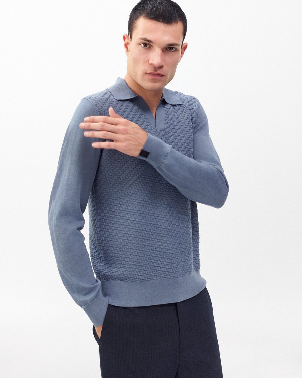 Charles Johnny Collar Wool Polo Blue - Image 4