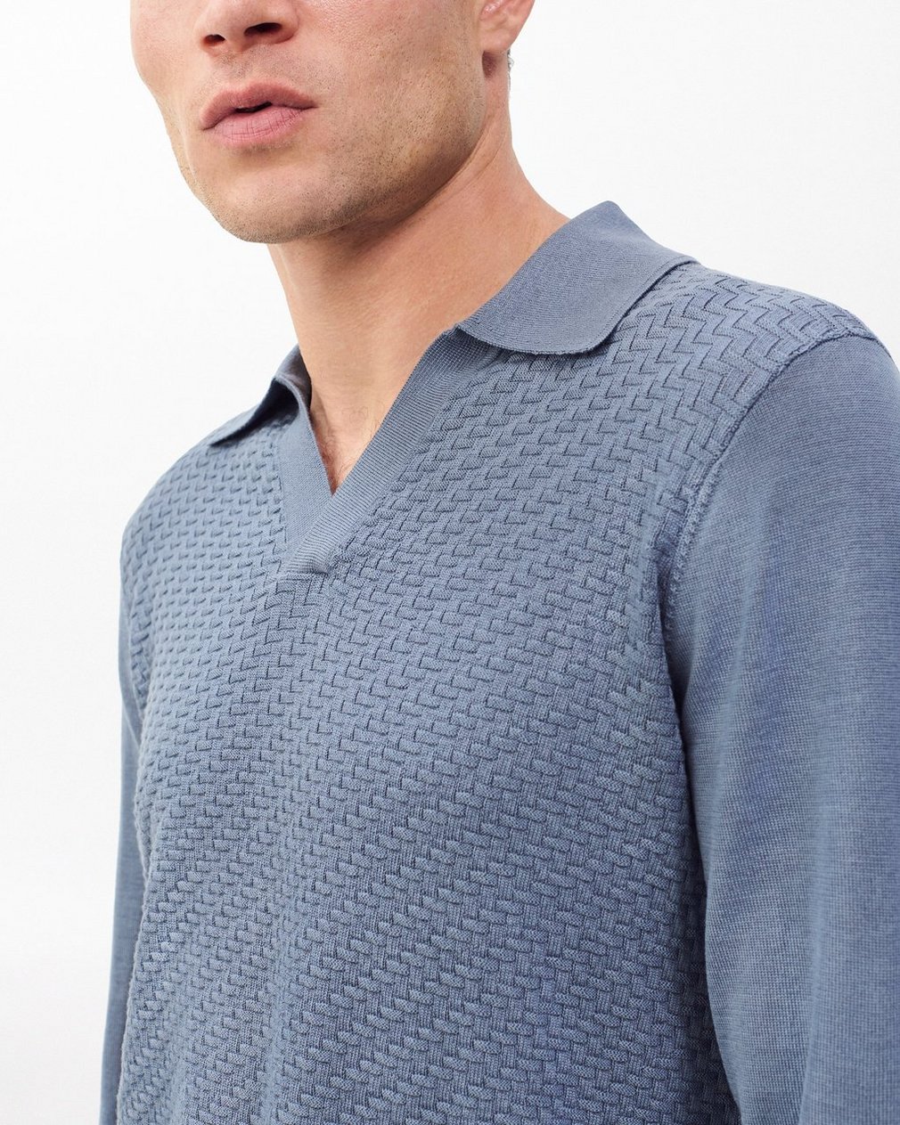 Charles Johnny Collar Wool Polo Blue - Image 5