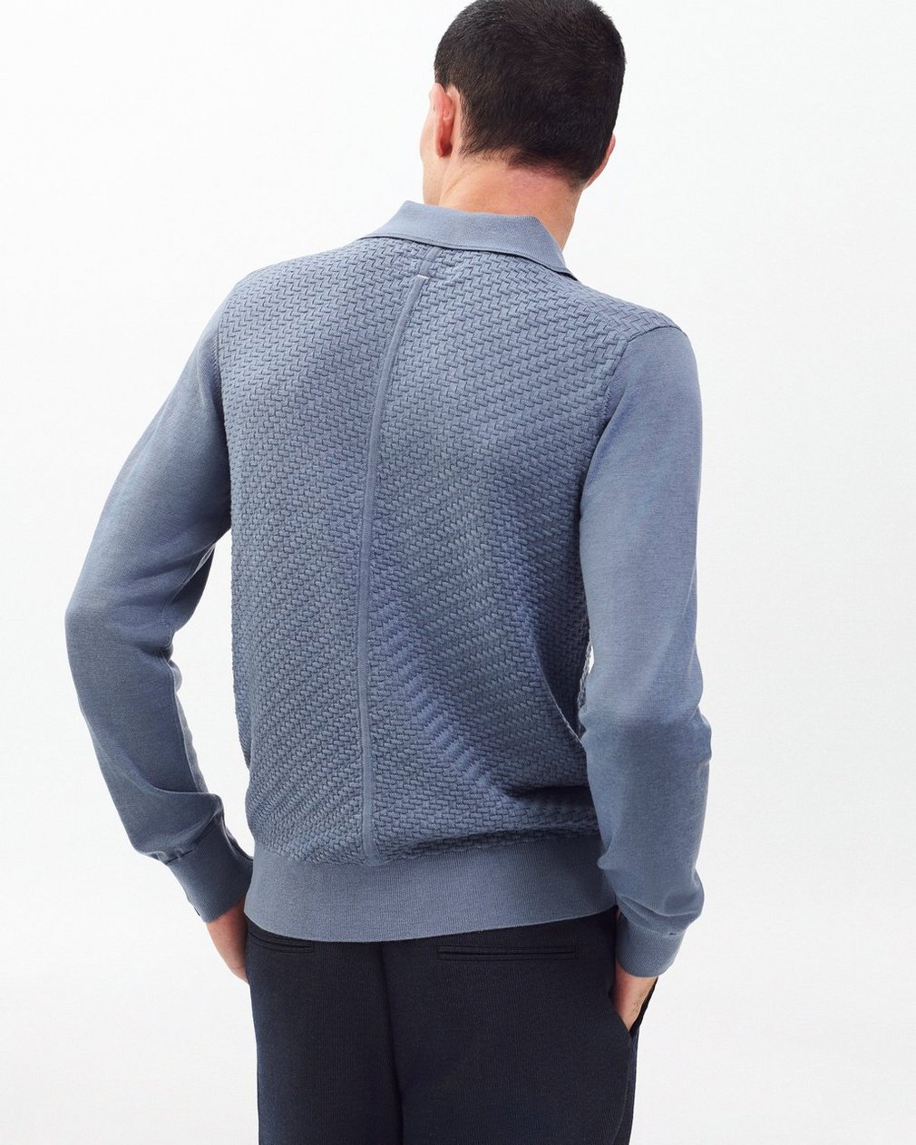 Charles Johnny Collar Wool Polo Blue - Image 6