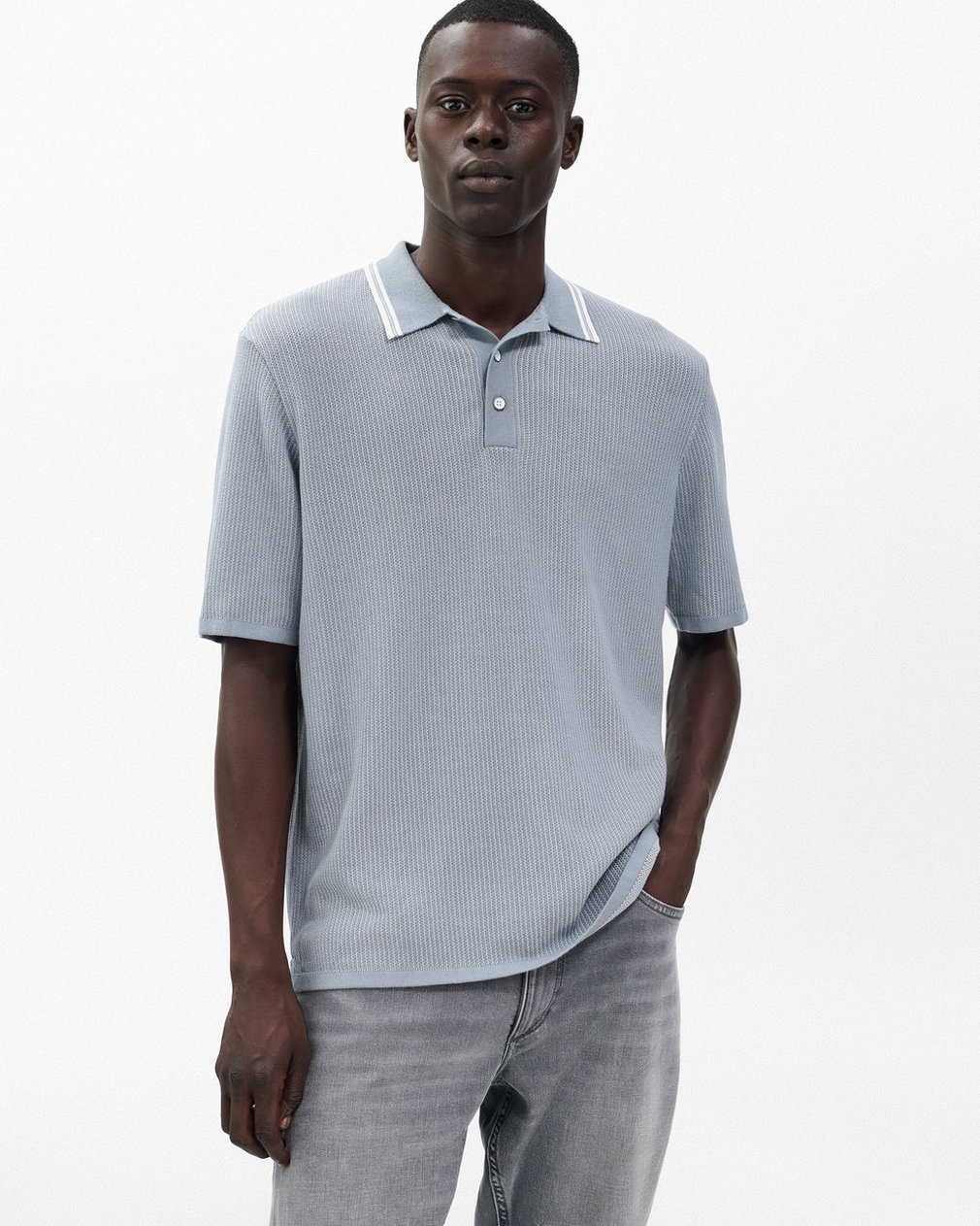 Harvey Tipped Knit Polo Light Blue