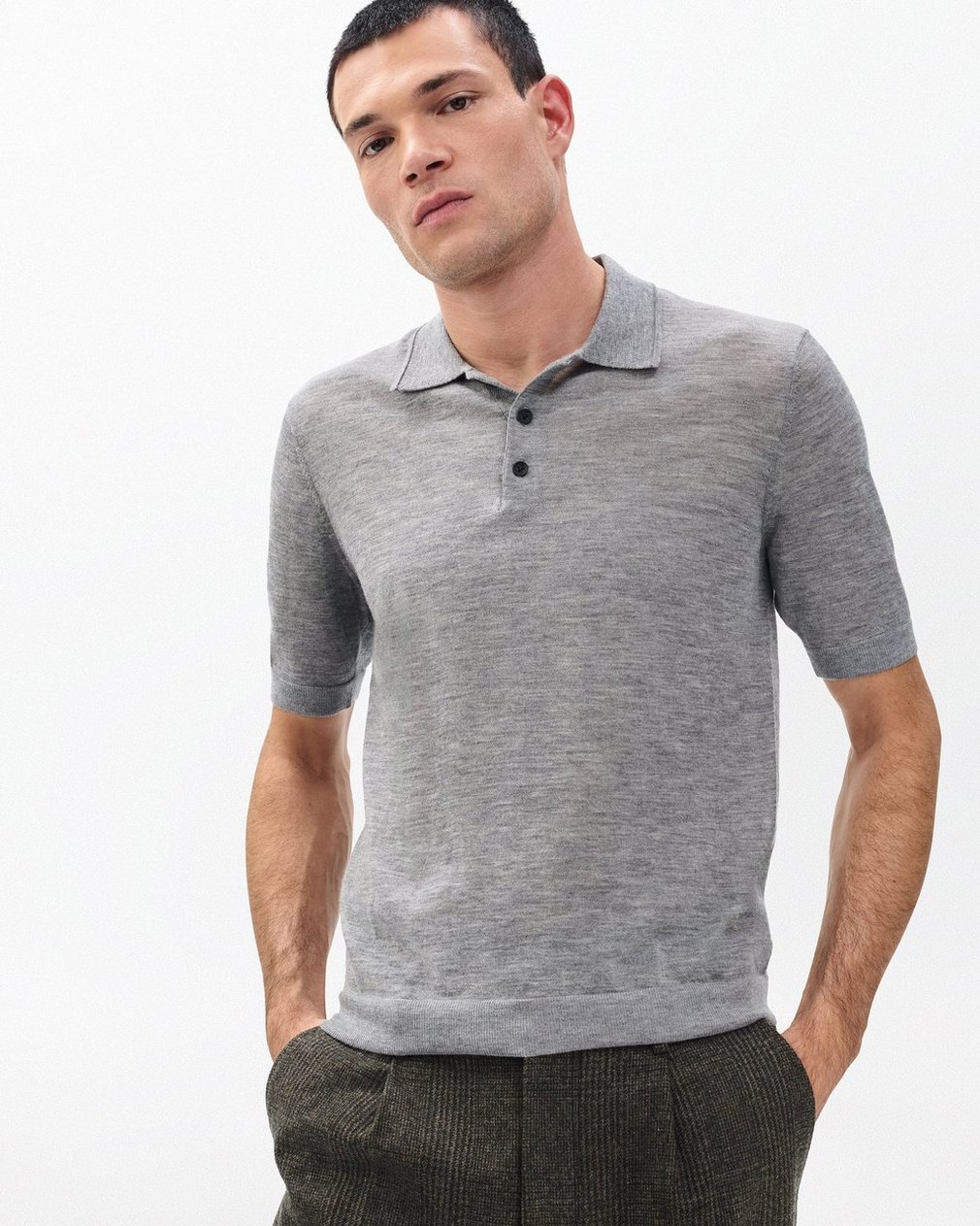 Downing Lightweight Cashmere Polo Heather Grey