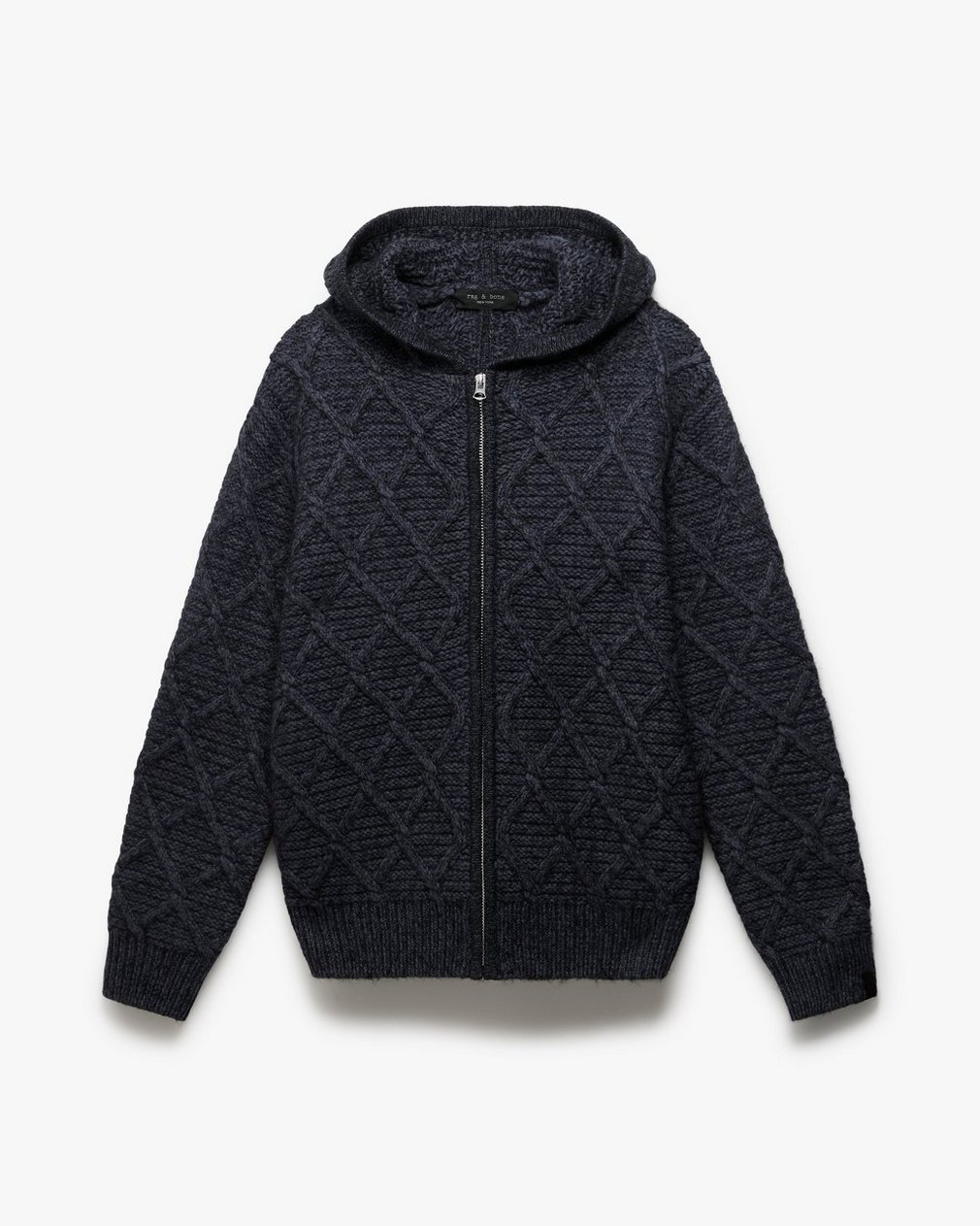 Cable-Knit Full-Zip Hoodie Navy Multi - Image 2