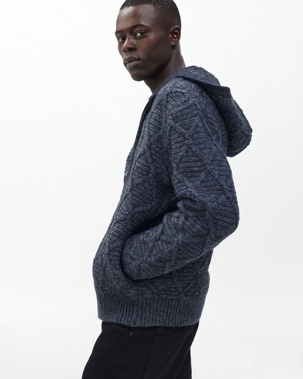 Cable-Knit Full-Zip Hoodie Navy Multi - Image 5