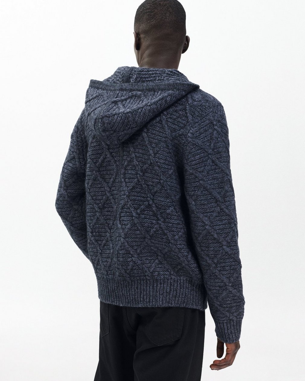 Cable-Knit Full-Zip Hoodie Navy Multi - Image 6