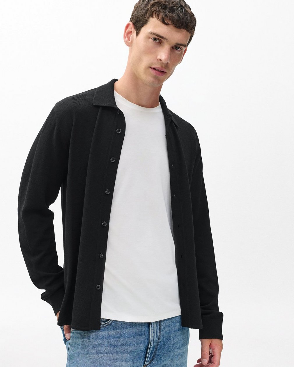 Crawford Wool-Cashmere Knit Shirt Black