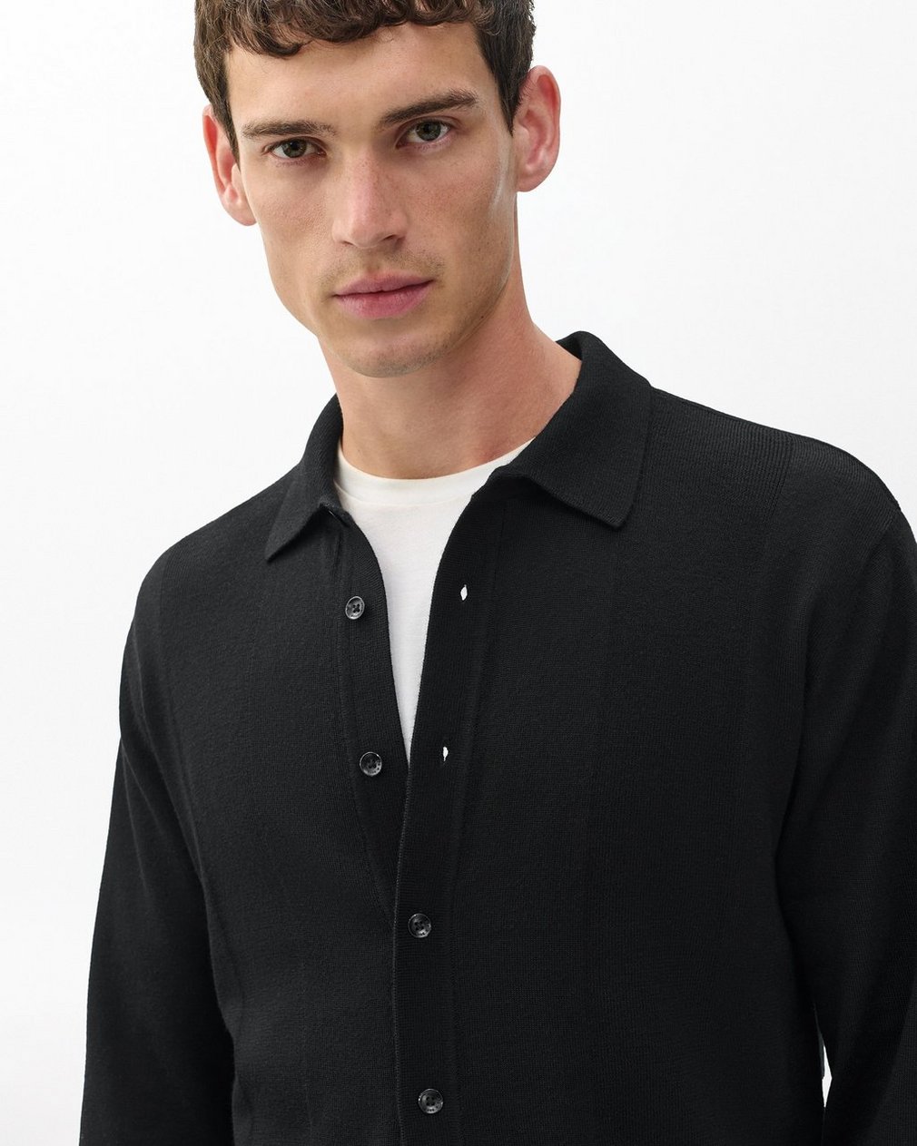 Crawford Wool-Cashmere Knit Shirt Black - Image 5