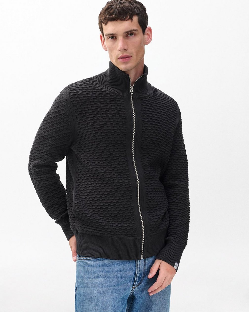 Andrew Cotton Full-Zip Sweater Dark Grey