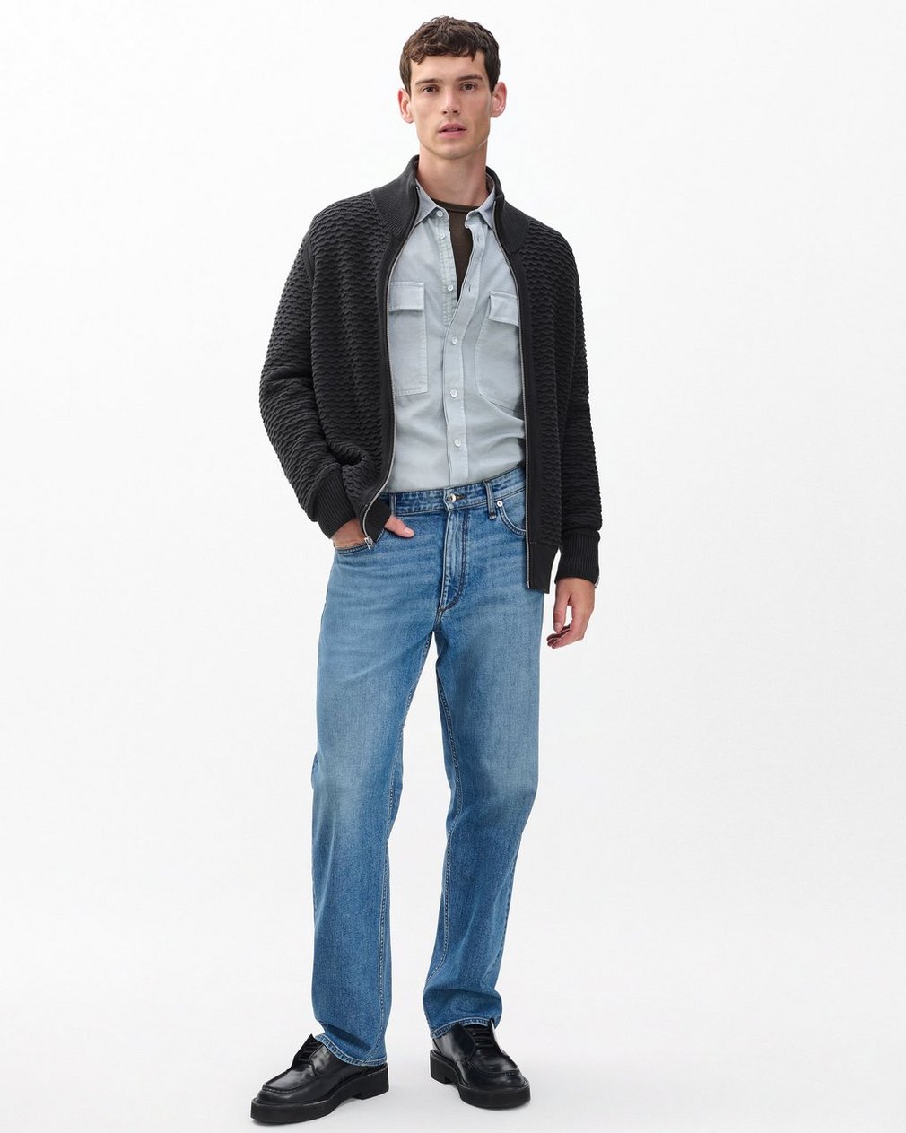 Andrew Cotton Full-Zip Sweater Dark Grey - Image 3