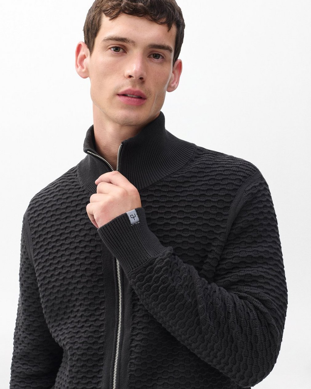 Andrew Cotton Full-Zip Sweater Dark Grey - Image 4