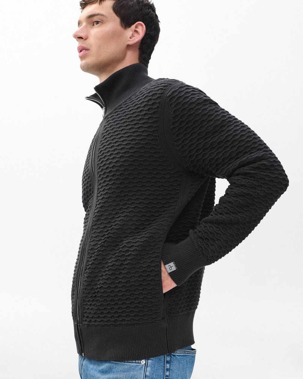 Andrew Cotton Full-Zip Sweater Dark Grey - Image 5