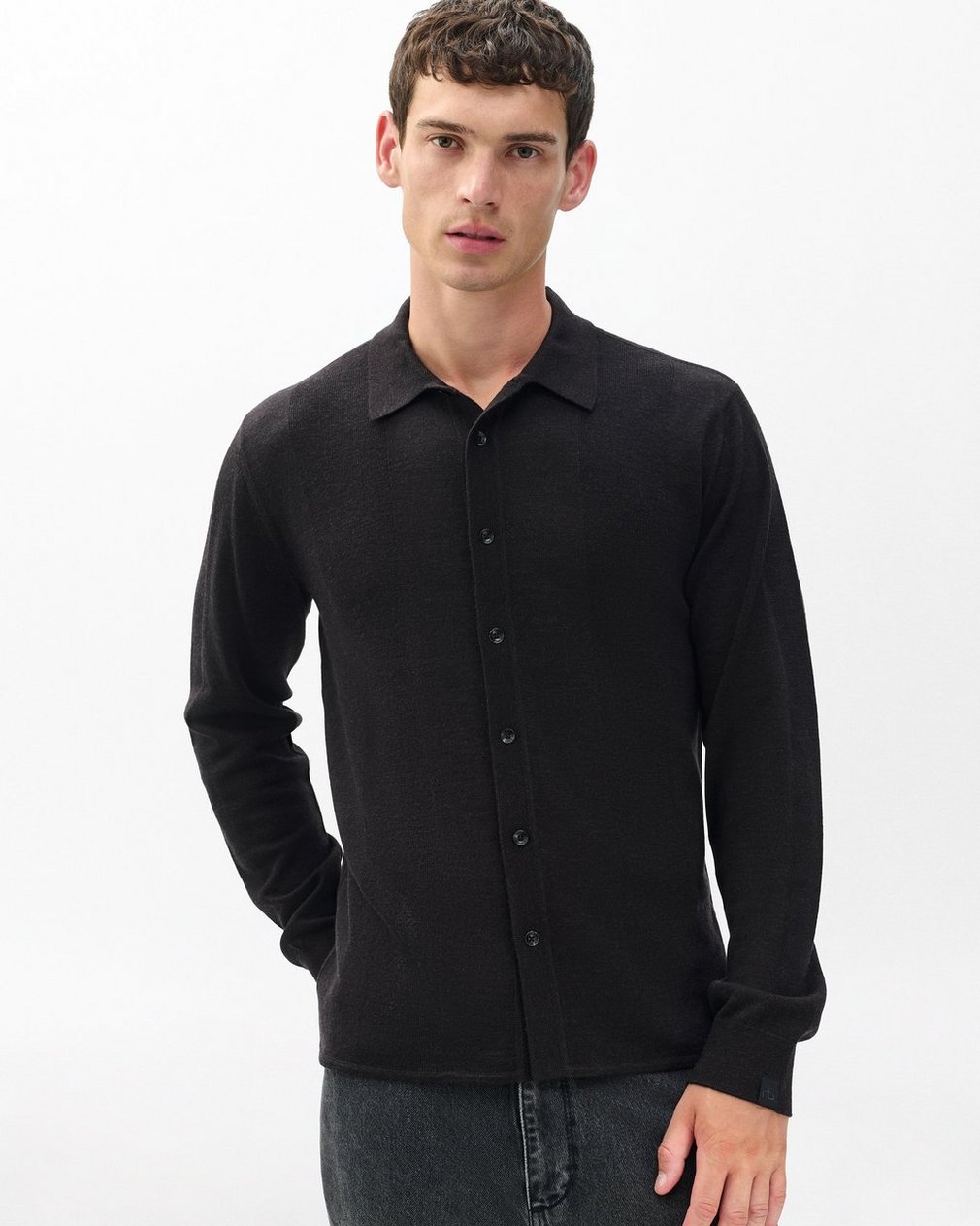 Crawford Wool-Cashmere Knit Shirt Dark Brown