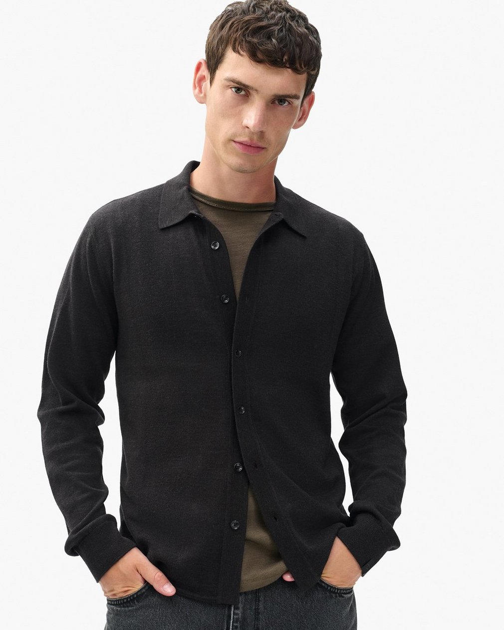 Crawford Wool-Cashmere Knit Shirt Dark Brown - Image 4
