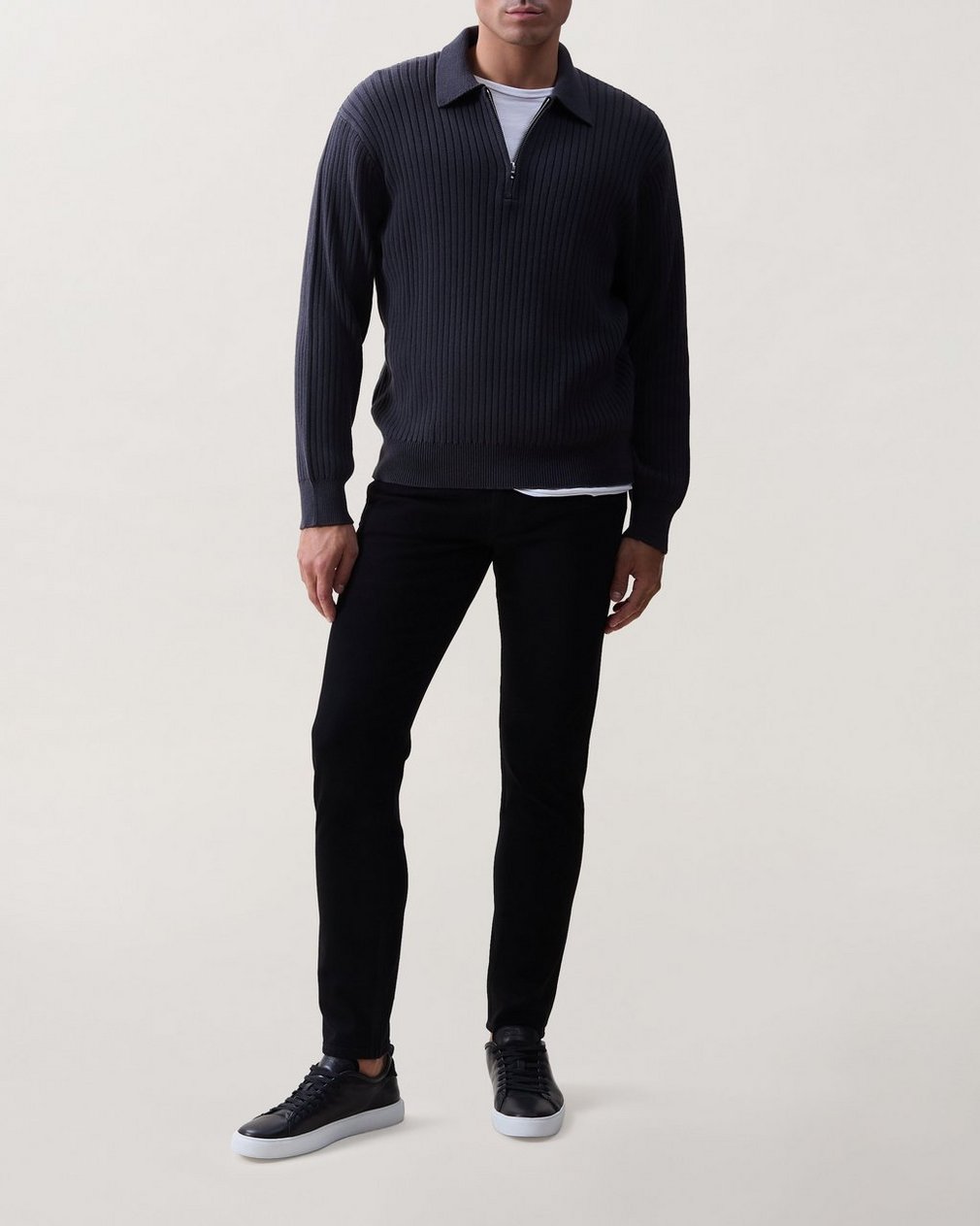 Curtis Ribbed Quarter-Zip Sweater Dark Grey