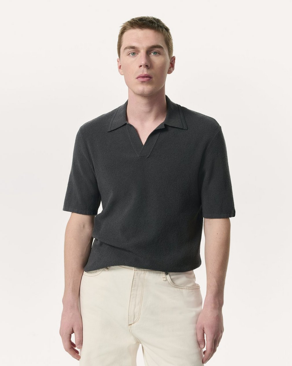 Zuma Johnny Collar Knit Polo Shirt Dark Grey - Image 2