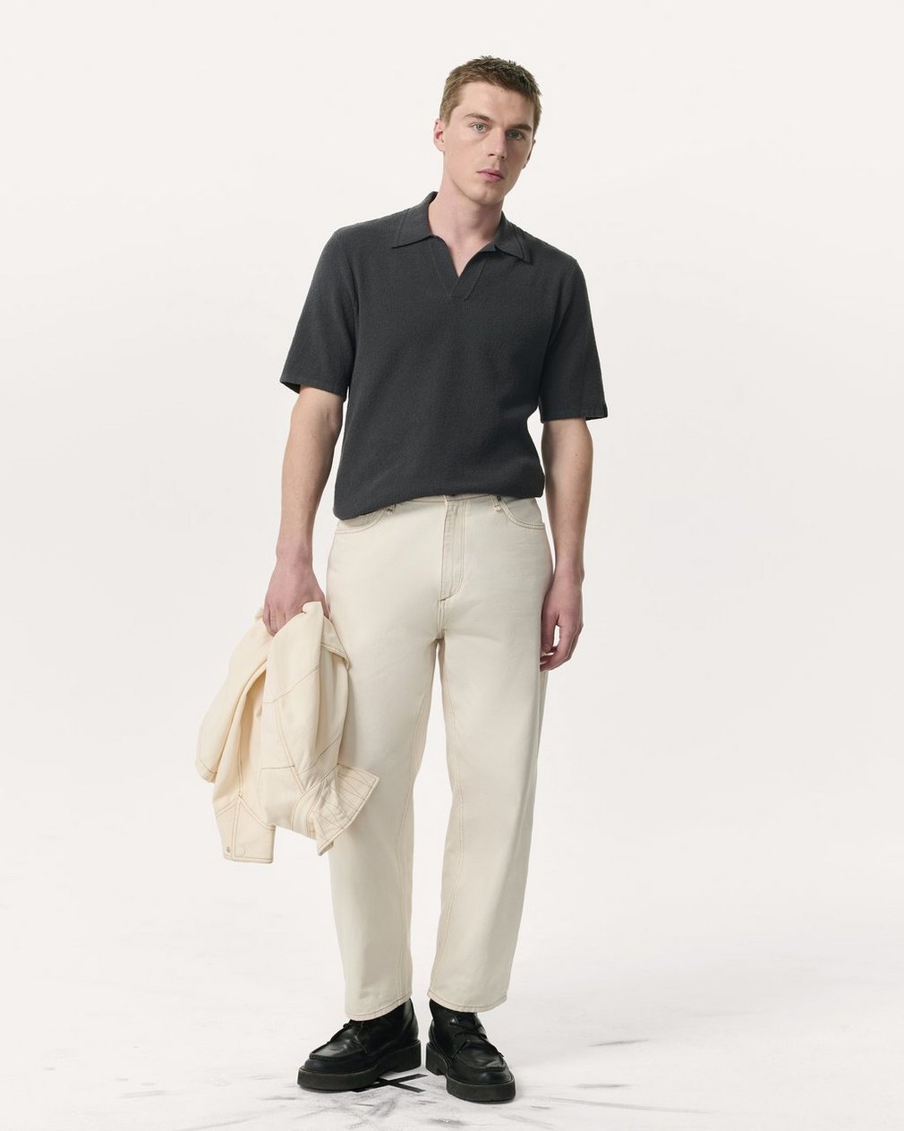 Zuma Johnny Collar Knit Polo Shirt Dark Grey - Image 4