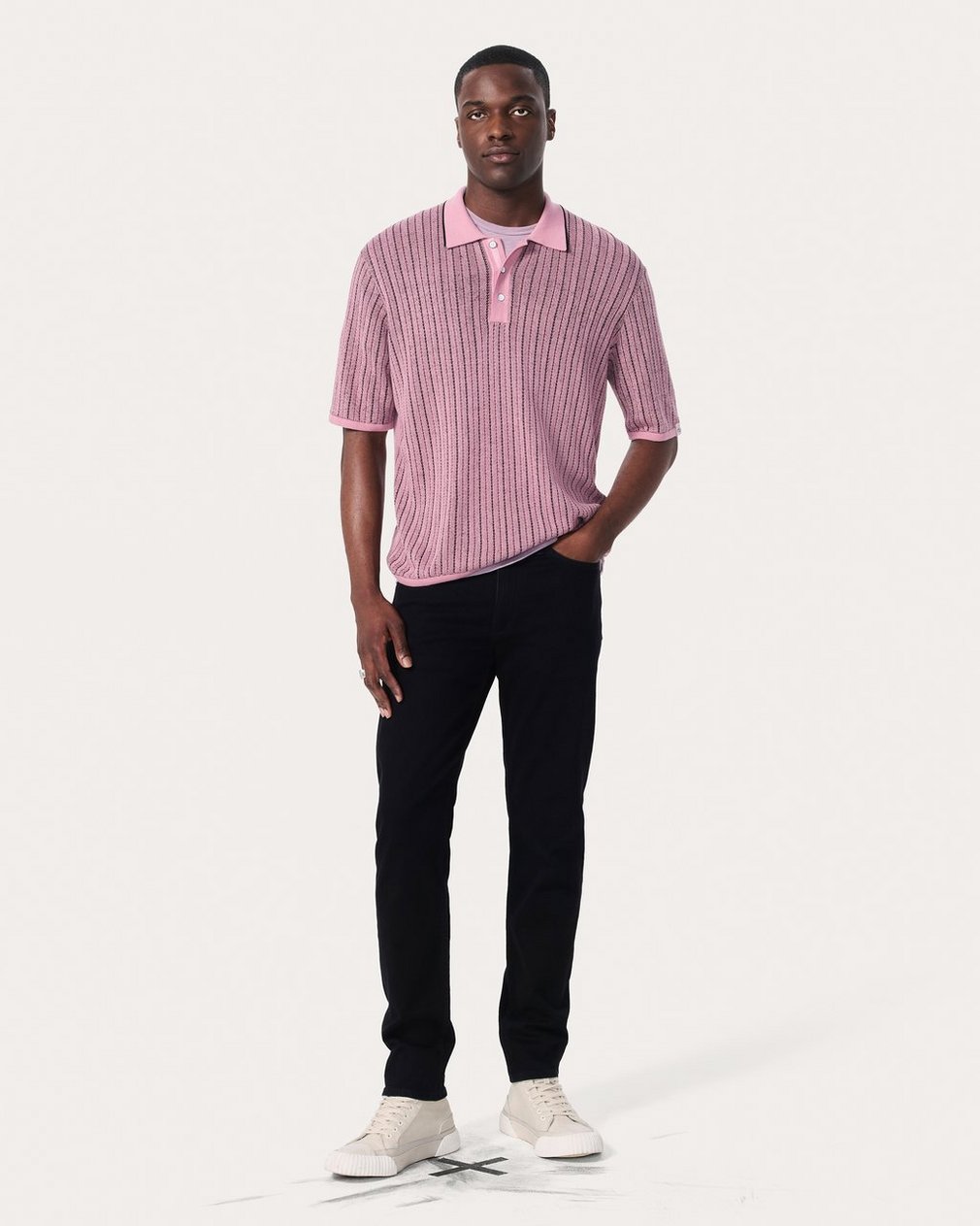 Harvey Striped Knit Polo Shirt Grape - Image 3