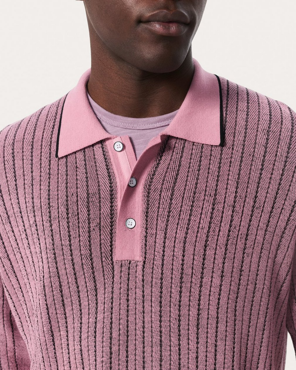 Harvey Striped Knit Polo Shirt Grape - Image 4
