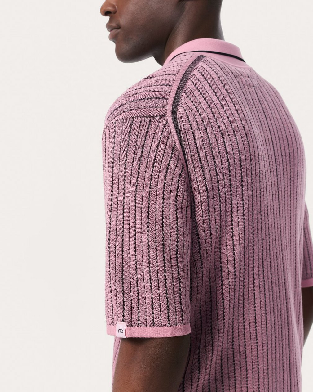 Harvey Striped Knit Polo Shirt Grape - Image 5